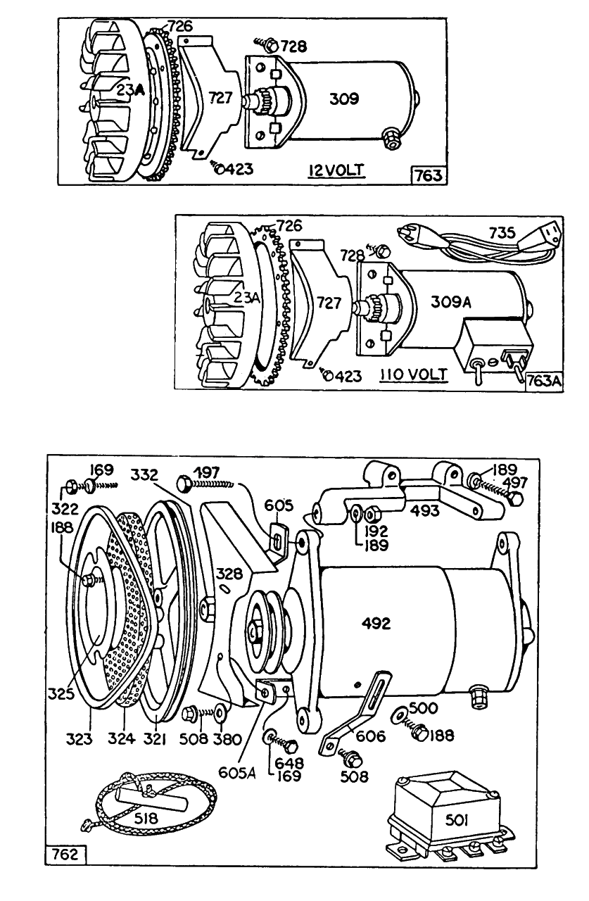 Electric Starters Diagram and Parts List for 170404-0234-XX  Briggs and Stratton Engine